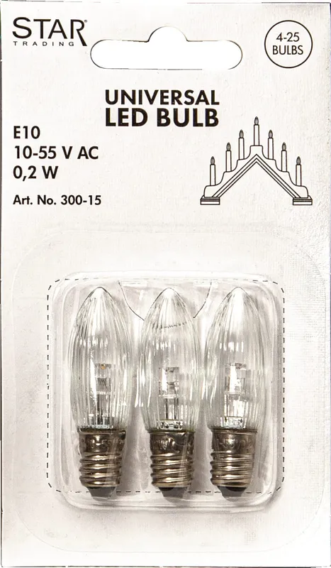 Zestaw 3x żarówka LED do świecznika adwentowego E10 0,2W 10-55V AC 2100K  Biała ciepła — zdjęcie 3