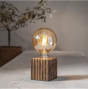 Lampa stołowa drewniana BOX brązowy E27