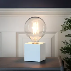 Lampa stołowa drewniana E27 KUB biały