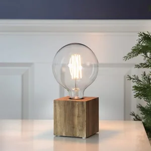 Lampa stołowa drewniana E27 KUB brązowy