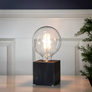 Lampa stołowa drewniana E27 KUB czarny