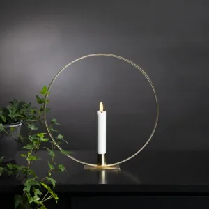 Dekoracja stojąca LED świeca FLAMME RING Mosiądz 28cm na baterie