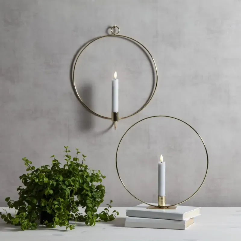 Dekoracja stojąca LED świeca FLAMME RING Mosiądz 28cm na baterie — zdjęcie 3