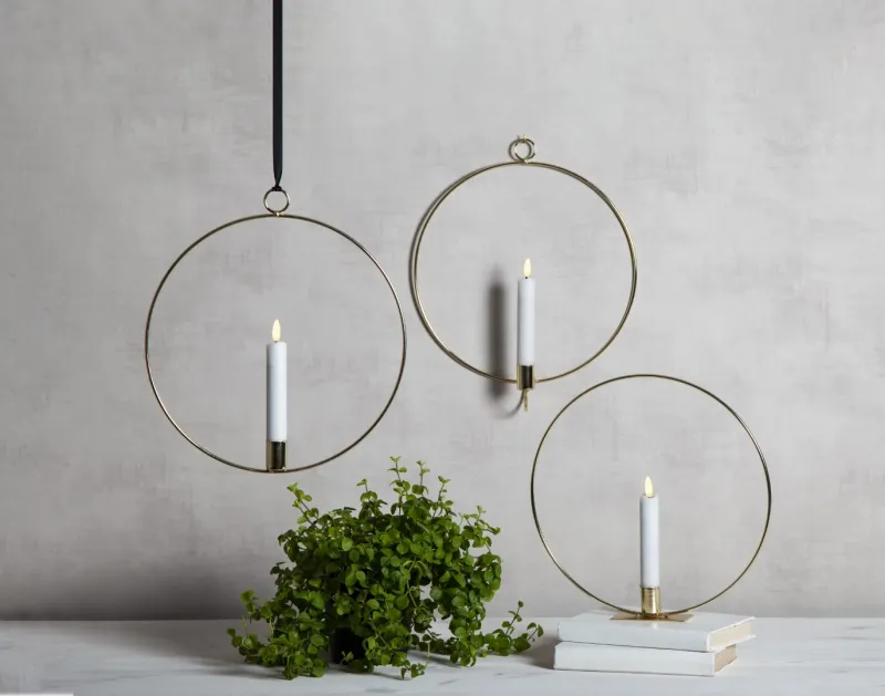 Dekoracja stojąca LED świeca FLAMME RING Mosiądz 28cm na baterie — zdjęcie 4