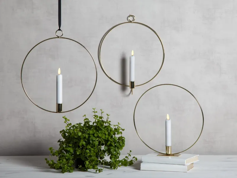 Dekoracja stojąca LED świeca FLAMME RING Mosiądz 28cm na baterie — zdjęcie 5