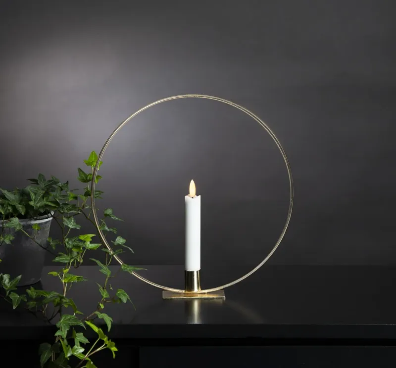 Dekoracja stojąca LED świeca FLAMME RING Mosiądz 28cm na baterie — zdjęcie 7
