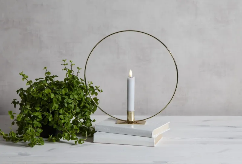 Dekoracja stojąca LED świeca FLAMME RING Mosiądz 28cm na baterie — zdjęcie 9