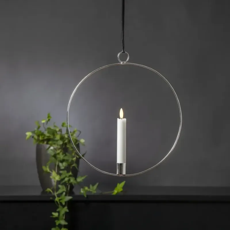 Dekoracja wisząca LED świeca FLAMME RING Srebrna 28cm na baterie — zdjęcie 3