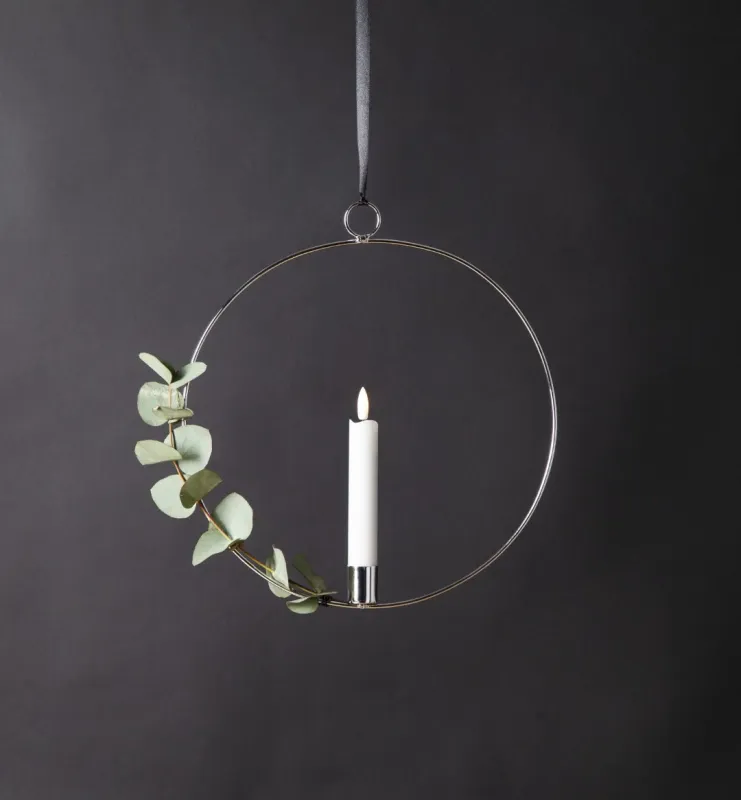 Dekoracja wisząca LED świeca FLAMME RING Srebrna 28cm na baterie — zdjęcie 4