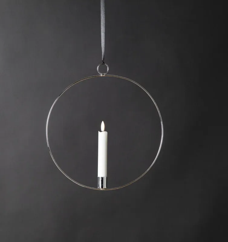 Dekoracja wisząca LED świeca FLAMME RING Srebrna 28cm na baterie — zdjęcie 5