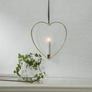 Dekoracja wisząca serce ze świecą LED FLAMME HEART Mosiądz 28cm na baterie