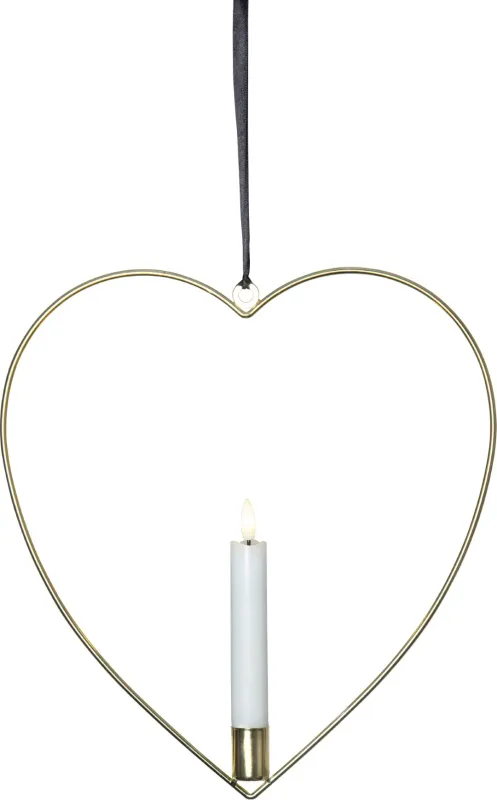 Dekoracja wisząca serce ze świecą LED FLAMME HEART Mosiądz 28cm na baterie — zdjęcie 2