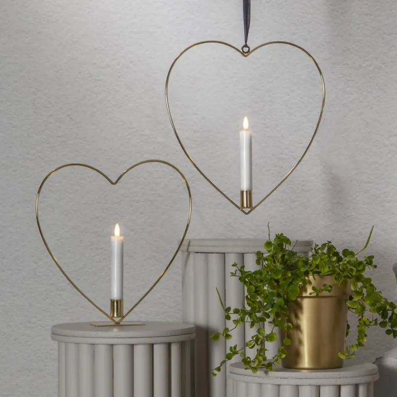 Dekoracja wisząca serce ze świecą LED FLAMME HEART Mosiądz 28cm na baterie — zdjęcie 3
