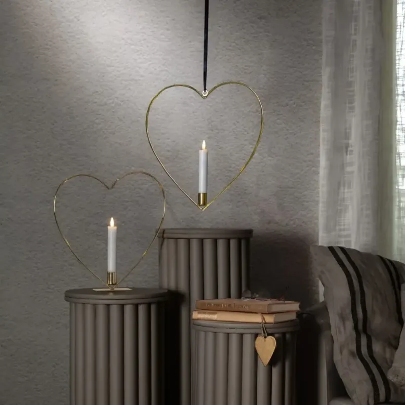Dekoracja wisząca serce ze świecą LED FLAMME HEART Mosiądz 28cm na baterie — zdjęcie 4