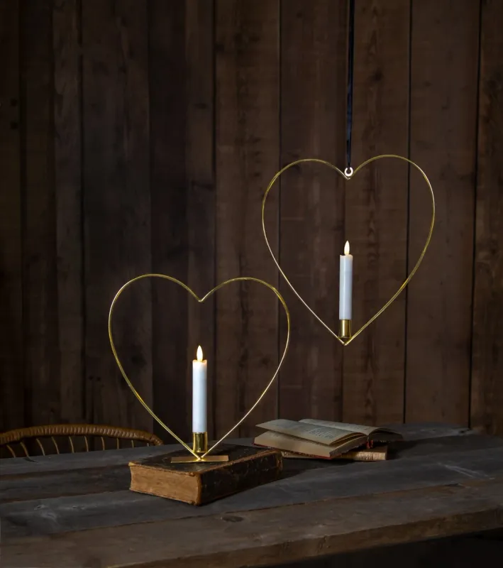 Dekoracja wisząca serce ze świecą LED FLAMME HEART Mosiądz 28cm na baterie — zdjęcie 5