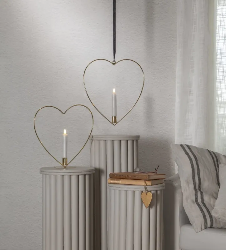 Dekoracja wisząca serce ze świecą LED FLAMME HEART Mosiądz 28cm na baterie — zdjęcie 6