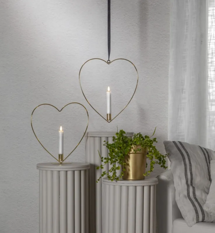 Dekoracja wisząca serce ze świecą LED FLAMME HEART Mosiądz 28cm na baterie — zdjęcie 7