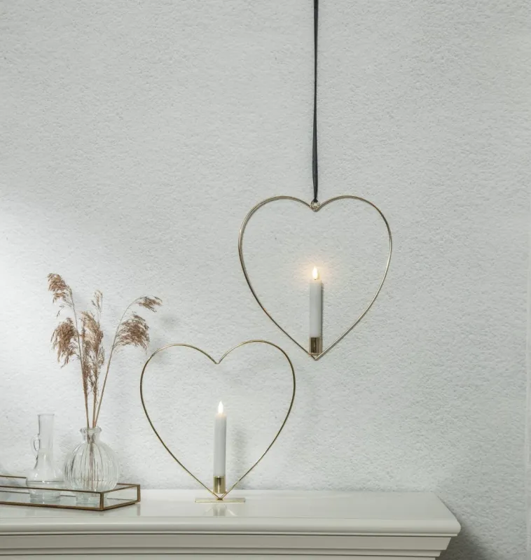 Dekoracja wisząca serce ze świecą LED FLAMME HEART Mosiądz 28cm na baterie — zdjęcie 8