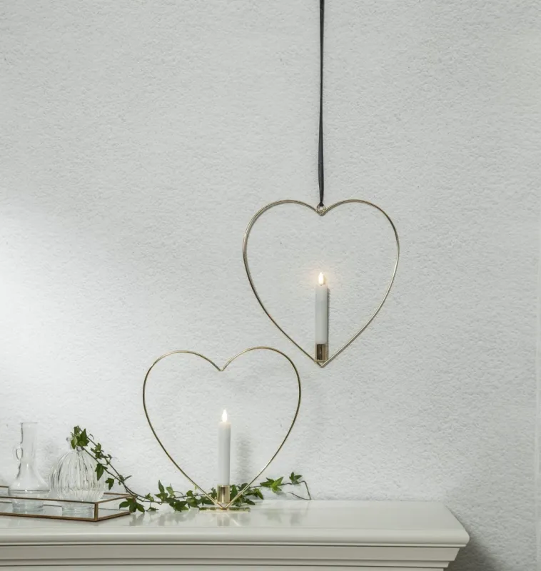 Dekoracja wisząca serce ze świecą LED FLAMME HEART Mosiądz 28cm na baterie — zdjęcie 9