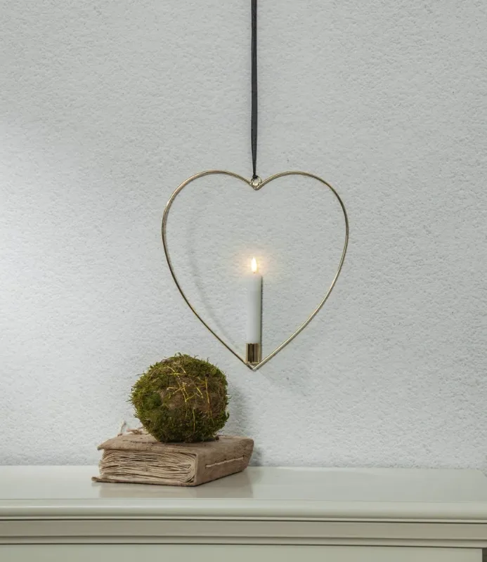 Dekoracja wisząca serce ze świecą LED FLAMME HEART Mosiądz 28cm na baterie — zdjęcie 10