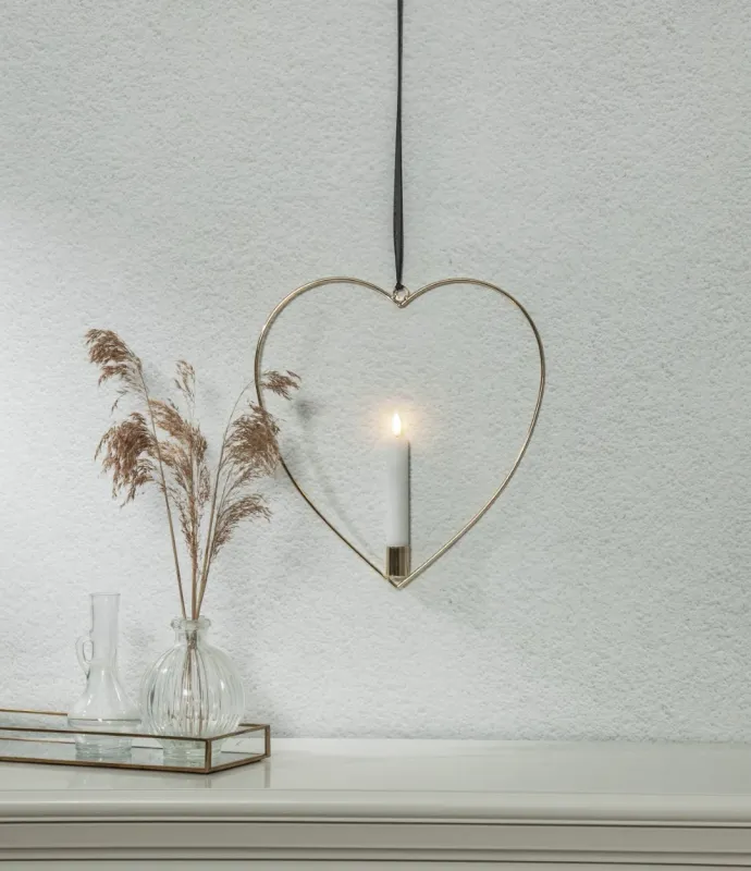 Dekoracja wisząca serce ze świecą LED FLAMME HEART Mosiądz 28cm na baterie — zdjęcie 11