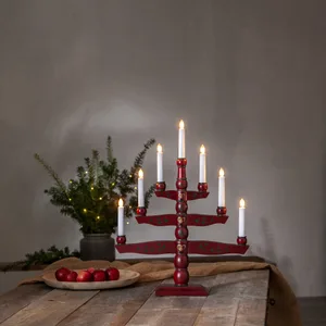 Świecznik adwentowy drewniany czerwony TRADITION