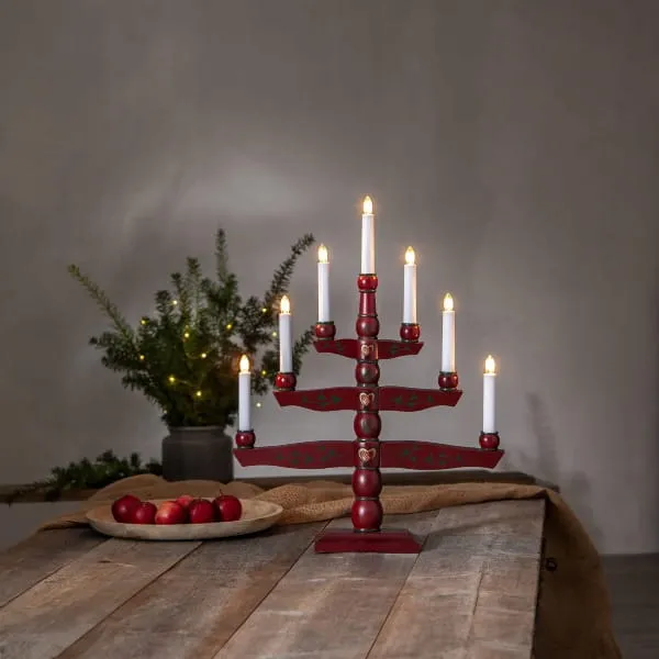 Świecznik adwentowy drewniany czerwony TRADITION — zdjęcie 4