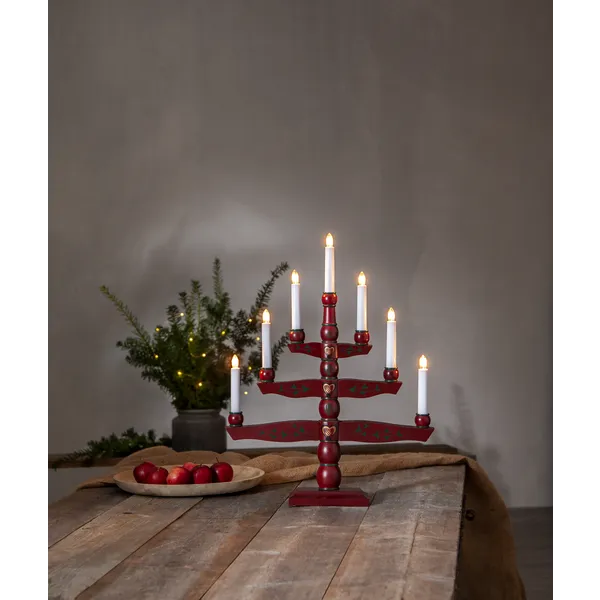 Świecznik adwentowy drewniany czerwony TRADITION — zdjęcie 6
