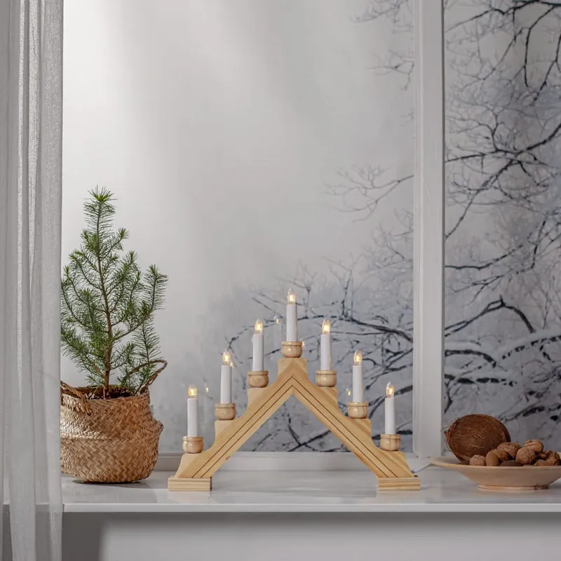 Świecznik adwentowy drewniany naturalny 7 żarówek E10 KARIN — zdjęcie 3