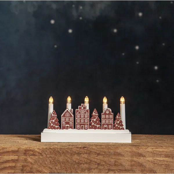 Świecznik drewniany brązowy YULETIDE na baterie — zdjęcie 4