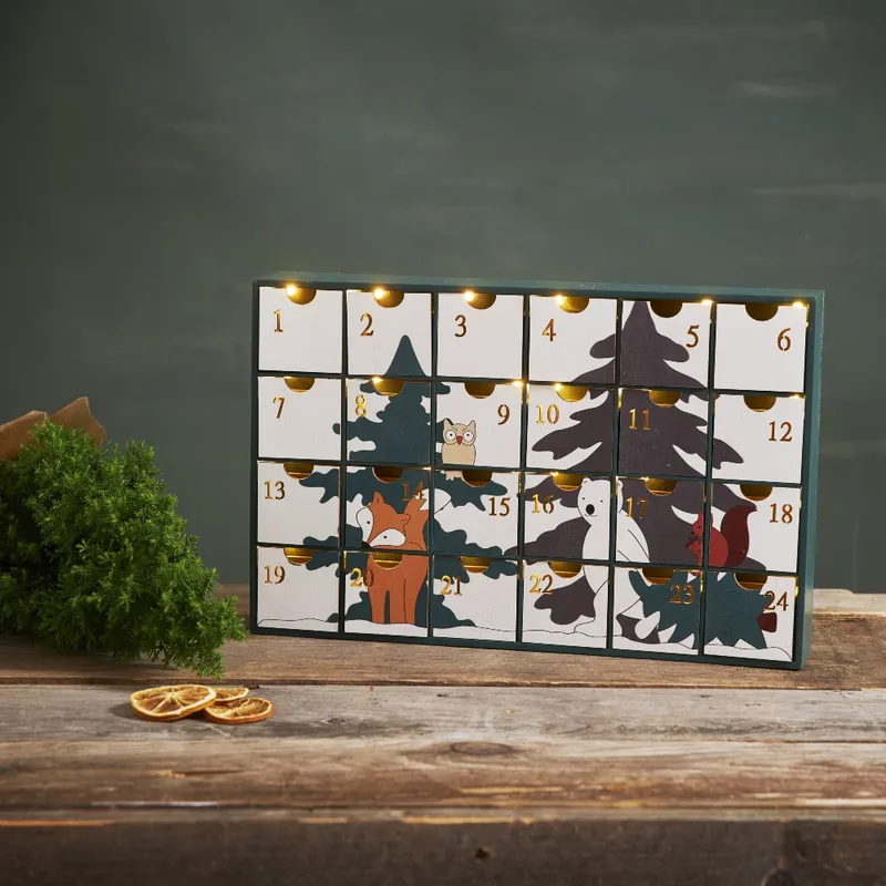 Świecznik kalendarz adwentowy drewniany Led FOREST FRIENDS na baterie — zdjęcie 3