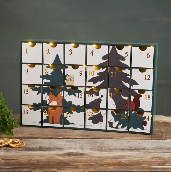 Świecznik kalendarz adwentowy drewniany Led FOREST FRIENDS na baterie — zdjęcie 7
