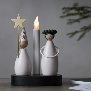 Świecznik świąteczny drewniany biały CHRISTMAS JOY 1x żarówka E10