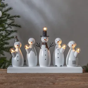 Szwedzki świecznik drewniany SNOWMAN 5 żarówek E10 retro dekoracja bałwanki