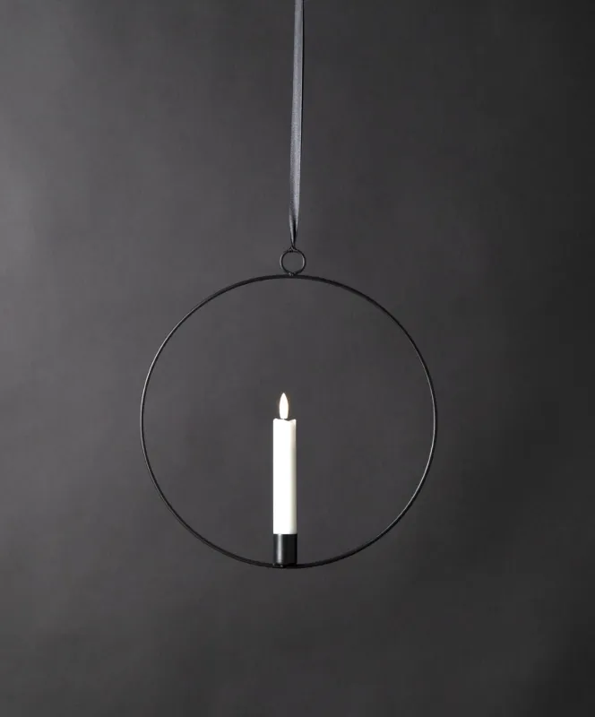 Dekoracja wisząca LED świeca FLAMME RING Czarna 28cm na baterie — zdjęcie 5