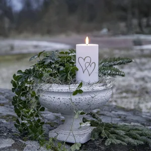 Świeca LED FLAMME HEART Biała 14 cm z czujnikiem zmierzchu IP44