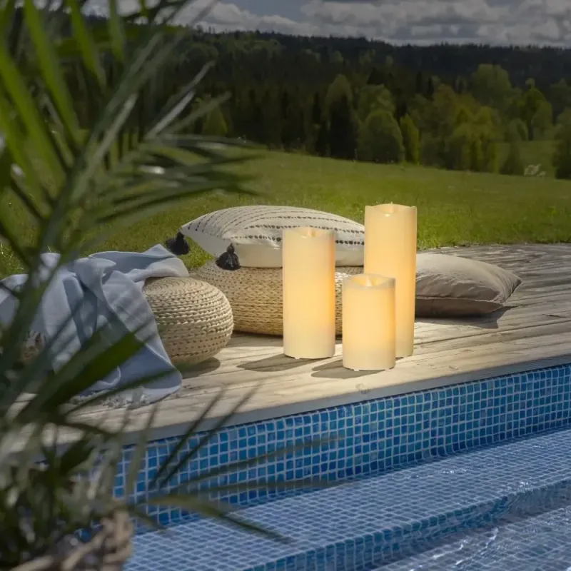 Świeca LED plastikowa GRANDE Beżowa 38cm IP44 na baterie — zdjęcie 3