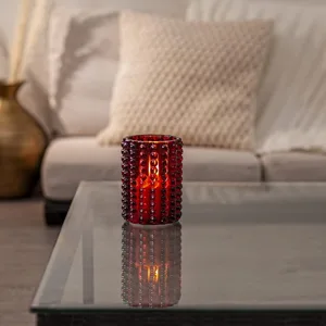 Świeca LED szklana woskowa FLAMME DOTTY Czerwona 12,5cm na baterie