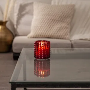 Świeca LED szklana woskowa FLAMME DOTTY Czerwona 9,5cm na baterie