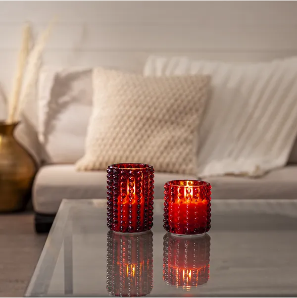 Świeca LED szklana woskowa FLAMME DOTTY Czerwona 9,5cm na baterie — zdjęcie 3