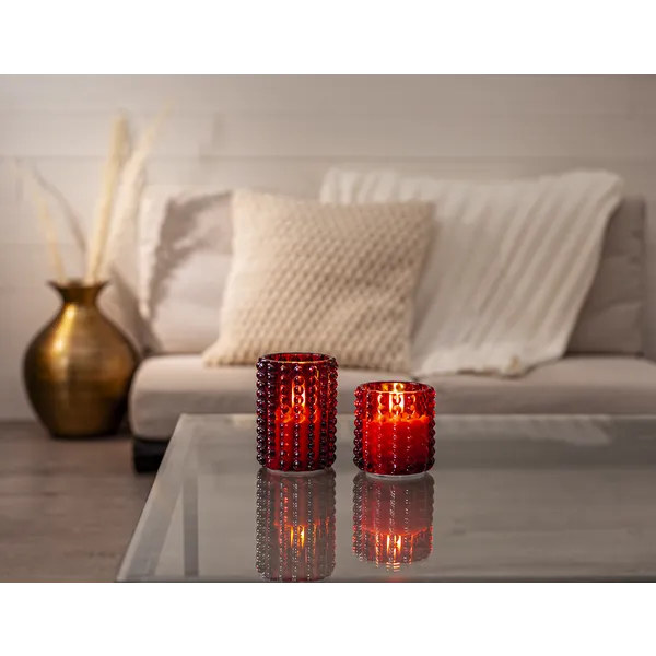 Świeca LED szklana woskowa FLAMME DOTTY Czerwona 9,5cm na baterie — zdjęcie 4