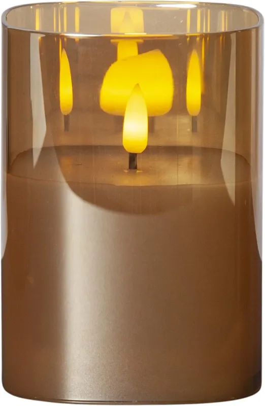 Świeca LED szklana woskowa FLAMME GLASS Bursztynowa 12,5cm na baterie — zdjęcie 2