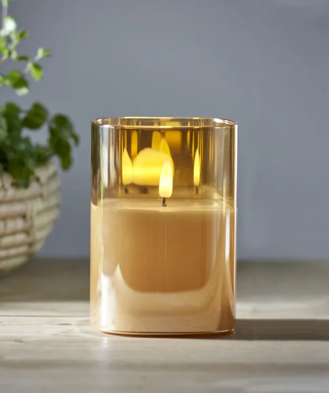 Świeca LED szklana woskowa FLAMME GLASS Bursztynowa 12,5cm na baterie — zdjęcie 7