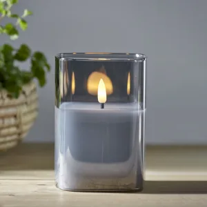 Świeca LED szklana woskowa FLAMME GLASS Czarna 12,5cm na baterie