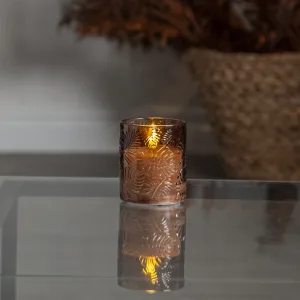 Świeca LED szklana woskowa FLAMME LEAF Brązowa 10cm na baterie