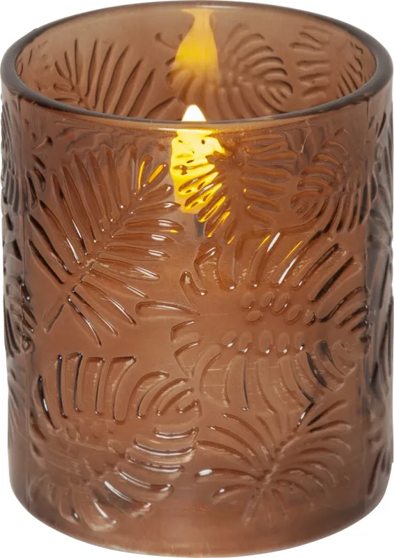 Świeca LED szklana woskowa FLAMME LEAF Brązowa 10cm na baterie — zdjęcie 2