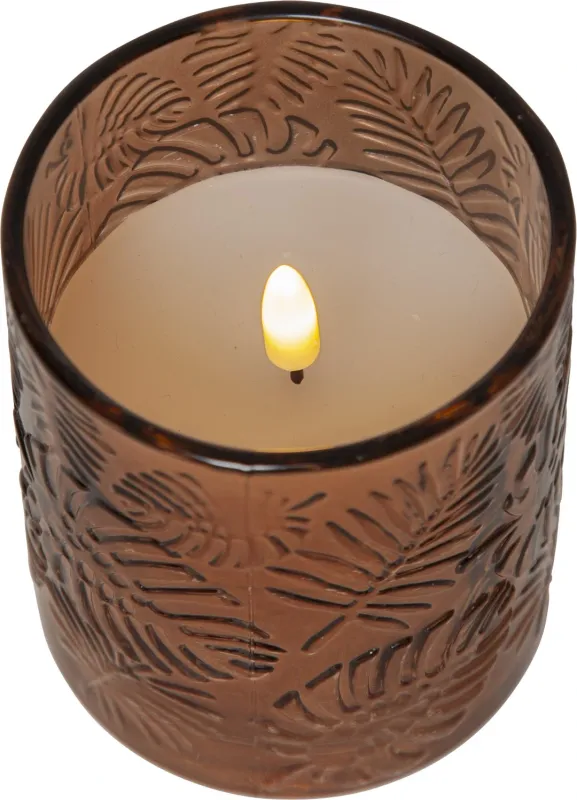 Świeca LED szklana woskowa FLAMME LEAF Brązowa 10cm na baterie — zdjęcie 4
