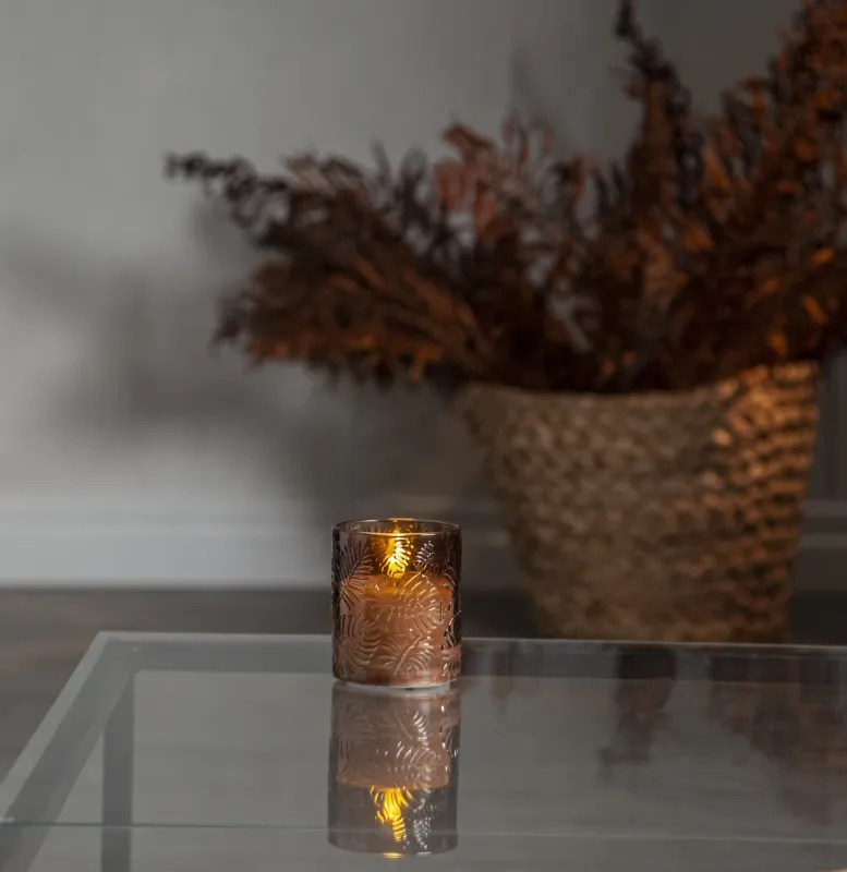 Świeca LED szklana woskowa FLAMME LEAF Brązowa 10cm na baterie — zdjęcie 8