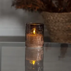 Świeca LED szklana woskowa FLAMME LEAF Brązowa 12,5cm na baterie
