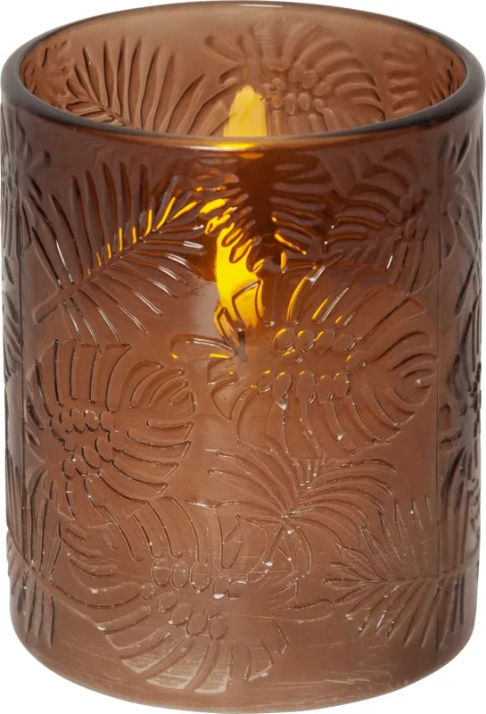 Świeca LED szklana woskowa FLAMME LEAF Brązowa 12,5cm na baterie — zdjęcie 2